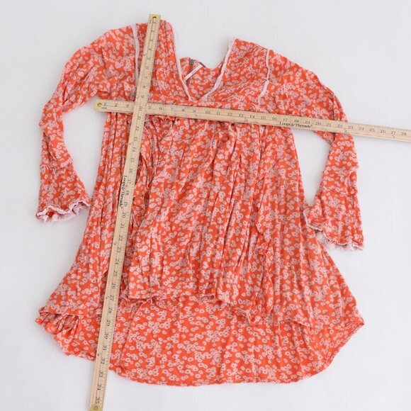 Free People  Like You Best Orange Flora Long Sleeve Mini Dress M - Picture 4 of 12